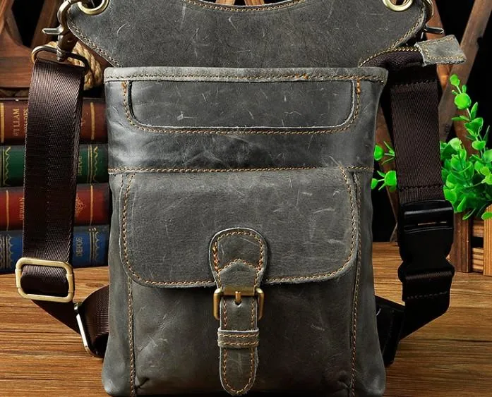 Pocket Access Refined Finish Cool Biker Leather Drop Leg Bag Mens Belt Pouch Waist Bag Shoulder Bag for Men