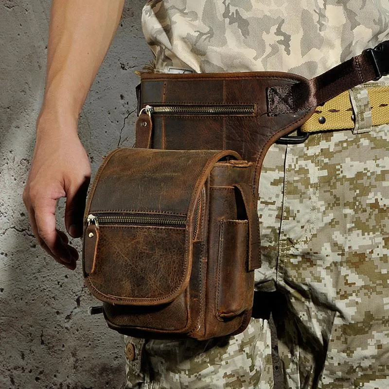Compact Construction Practical Efficiency Cool Biker Mens Leather Drop Leg Bag Side Bag Belt Pouch Waist Bag Shoulder Bag for Men
