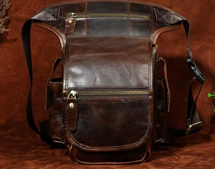 Cool Biker Mens Leather Drop Leg Bag Side Bag Belt Pouch Waist Bag Shoulder Bag for Men Functional multi-pocket wallet Casual Chic