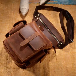 Soft Edge Cool Brown Leather Men's Drop Leg Bag Small Side Bag Belt Pouch Waist Bag For Men