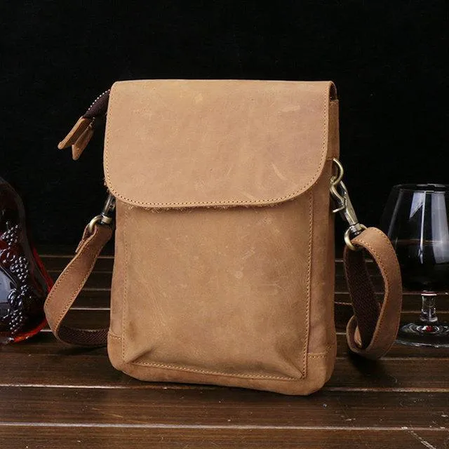 Functional slim wallet Cool Dark Brown Leather Mens Belt Pouch Small Side Bag Waist Belt Bag For Men