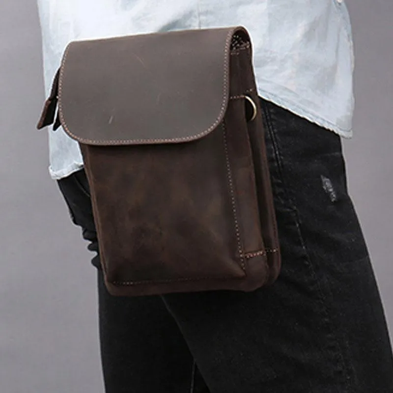 Refined Craft Cool Dark Brown Leather Mens Belt Pouch Small Side Bag Waist Belt Bag For Men