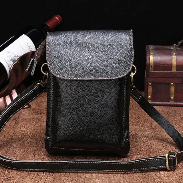 Card Storage Sleek Functionality Cool Dark Brown Leather Mens Belt Pouch Small Side Bag Waist Belt Bag For Men