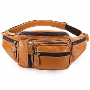 Smart innovation Cool Leather Brown Men's Fanny Pack Black Waist Bag Hip Pack For Men