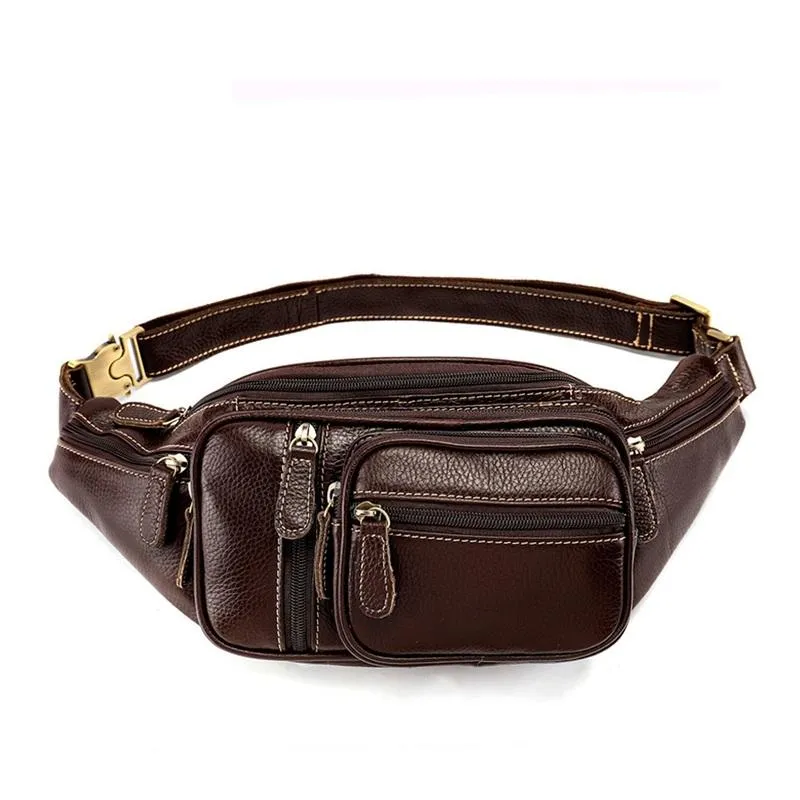 Compact Lifestyle Cool Leather Brown Men's Fanny Pack Black Waist Bag Hip Pack For Men