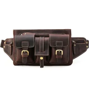 Leather texture Cool Leather Brown Men's Fanny Pack Chest Bag Vintage Waist Bag Hip Pack For Men