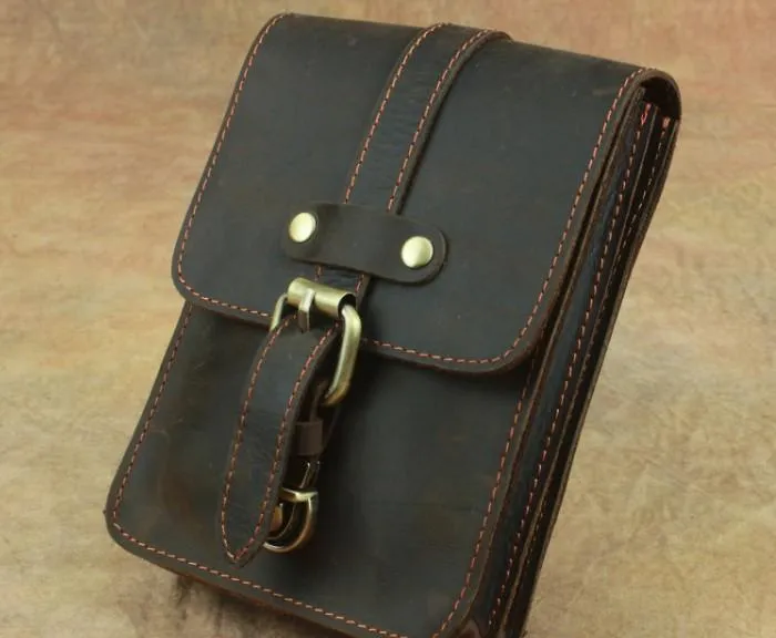 Everyday Accessory Folded Shape Cool Leather Cell Phone HOLSTER Belt Pouches for Men Waist Bag BELT BAG For Men