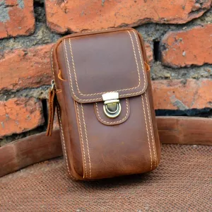 Neat Stitching Everyday essentials holder Cool Leather Men's Cell Phone Holster Belt Pouch Belt Bag Waist Bag For Men