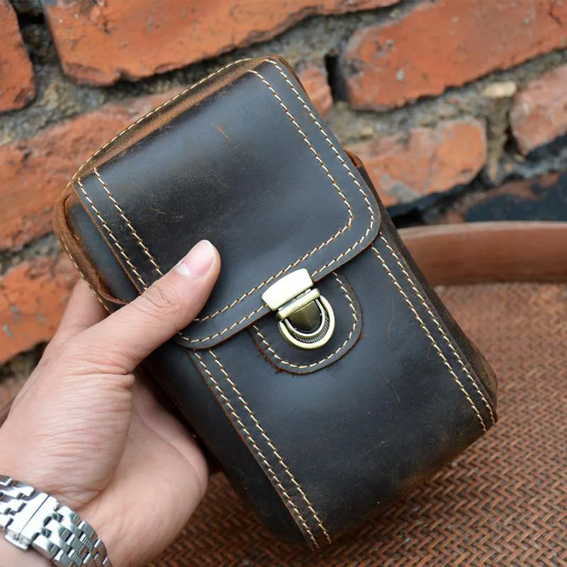 Cool Leather Men's Cell Phone Holster Belt Pouch Belt Bag Waist Bag For Men Professional Look Stylish wallet for daily use