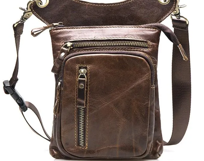 Convenient card keeper Cool Leather Mens Drop Leg Bag Belt Pouch Waist Bag Shoulder Bag for Men