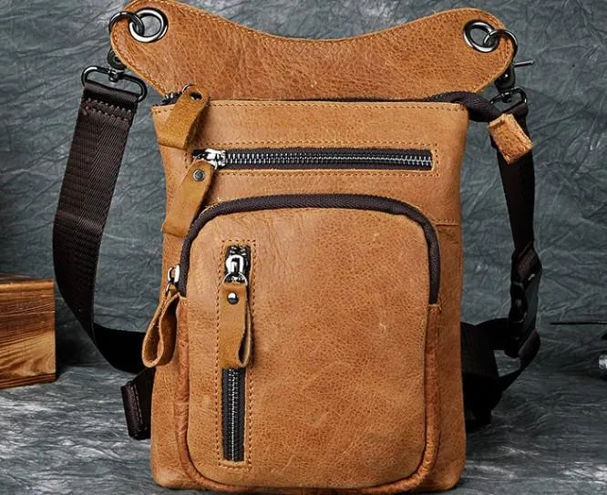 Unisex Design Cool Leather Mens Drop Leg Bag Belt Pouch Waist Bag Shoulder Bag for Men