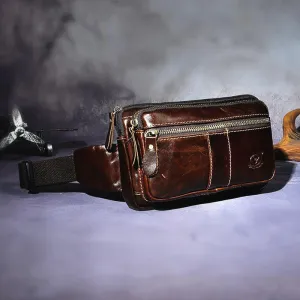 Cool Leather Mens Fanny Pack Waist Bag Hip Pack Belt Bag Bumbag for Men Classic Simplicity Trendy Look