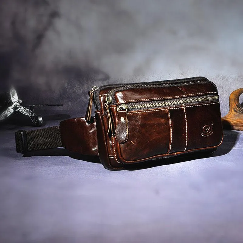 Cool Leather Mens Fanny Pack Waist Bag Hip Pack Belt Bag Bumbag for Men Classic Simplicity Trendy Look