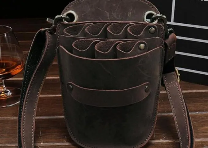 Professional Appeal Cool Leather Mens Hairstylist Tool case barber pouch scissors case Belt Pouch Waist Bag
