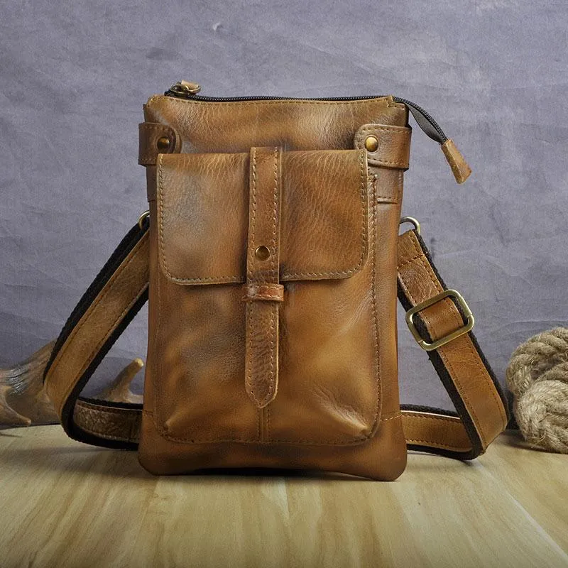 Urban Lifestyle Cool Leather Mens Small Belt Bag Belt Pouch Waist Bag Mini Side Bag For Men