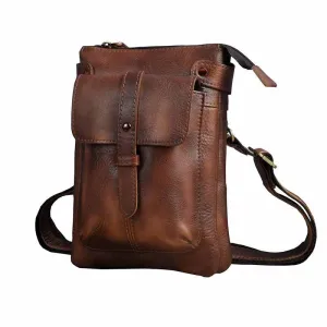 Lightweight Feel Cool Leather Mens Small Belt Bag Belt Pouch Waist Bag Mini Side Bag For Men