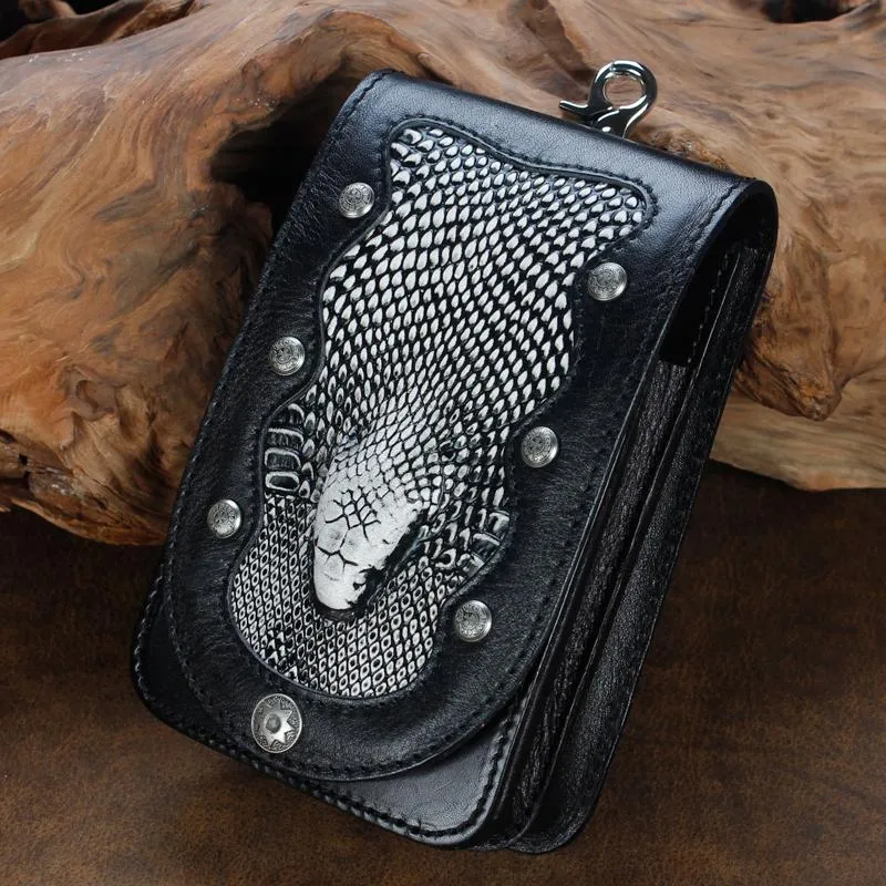 Cool Leather Mens Snake Biker Belt Pouch Waist Bag Drop Leg Bag for Men Smart Organization Daily Structure