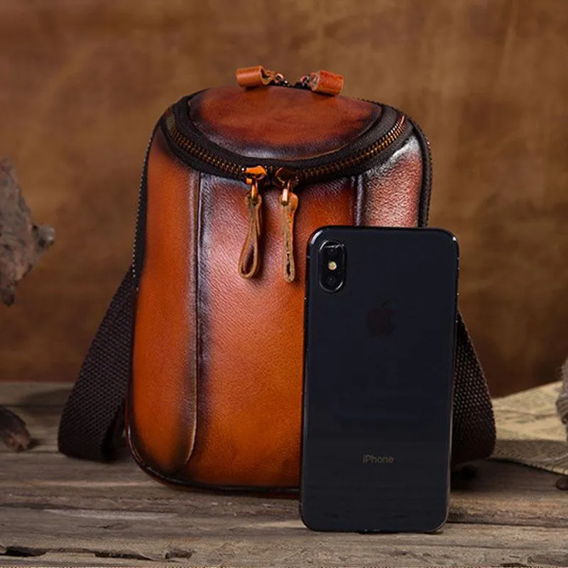 Cool Leather Tan Belt Waist Bag Belt Pouch for Men Mini Shoulder Bag For Men Stylish folding money case Pocket Size