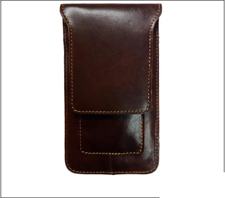 Elegant Geometry Cool Slim Mens Leather Cell Phone Holsters Belt Pouch Waist Bag for Men