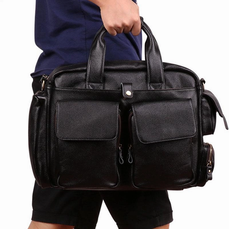 Cool Black Leather Men Large Overnight Bag Travel Bags Weekender Bags For Men Long Walks