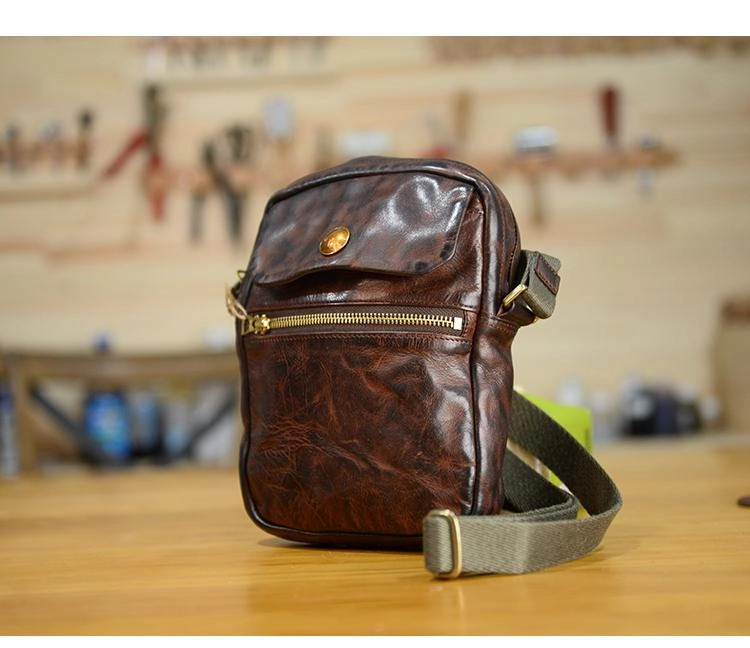 Cool Black Leather Men Small Vertical Messenger Bags Brown Side Bag Courier Bag For Men Compact Organizer Lightweight Functionality