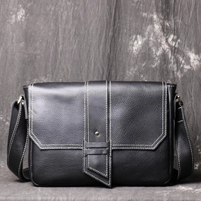 Cool Black LEATHER MENS Ipad SIDE BAGS COURIER BAG Black MESSENGER BAG FOR MEN Simple Utility Urban Companion