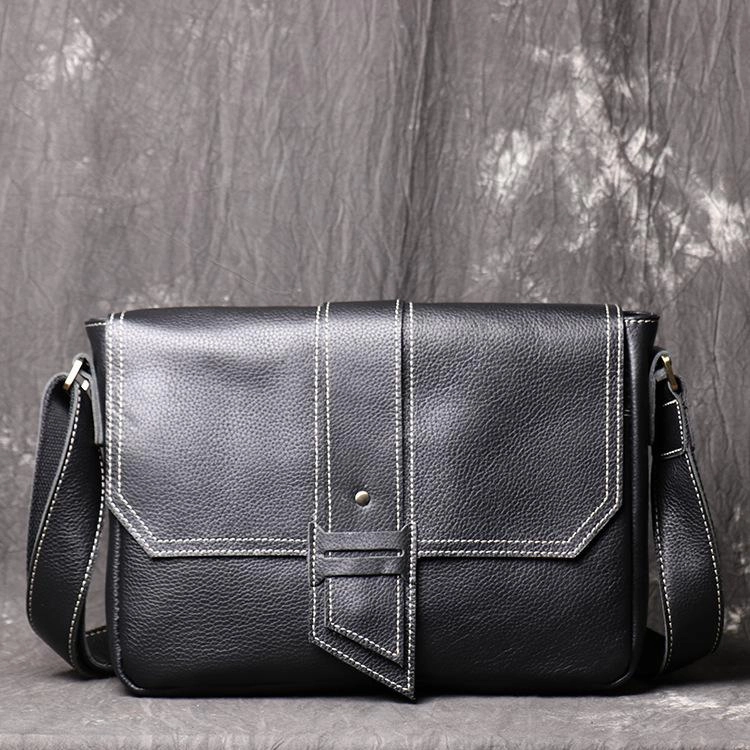 Cool Black LEATHER MENS Ipad SIDE BAGS COURIER BAG Black MESSENGER BAG FOR MEN Simple Utility Urban Companion