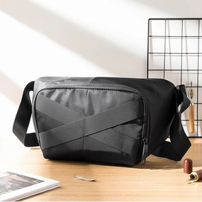 Cool Black Nylon Mens 10 inches Chest Bag Messenger Bags One Shoulder Backpack Black Side Bag for Men Lightweight Carry