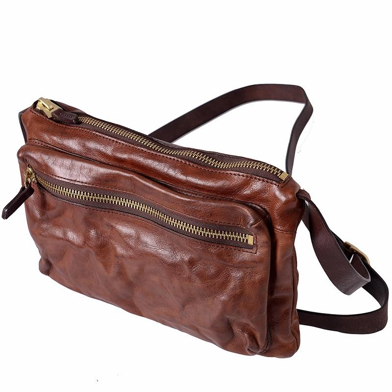 Cool Black Wrinkled Leather Men Postman Bag Side Bag Coffee Messenger Bag Courier Bag For Men Compact Everyday Lightweight Functionality