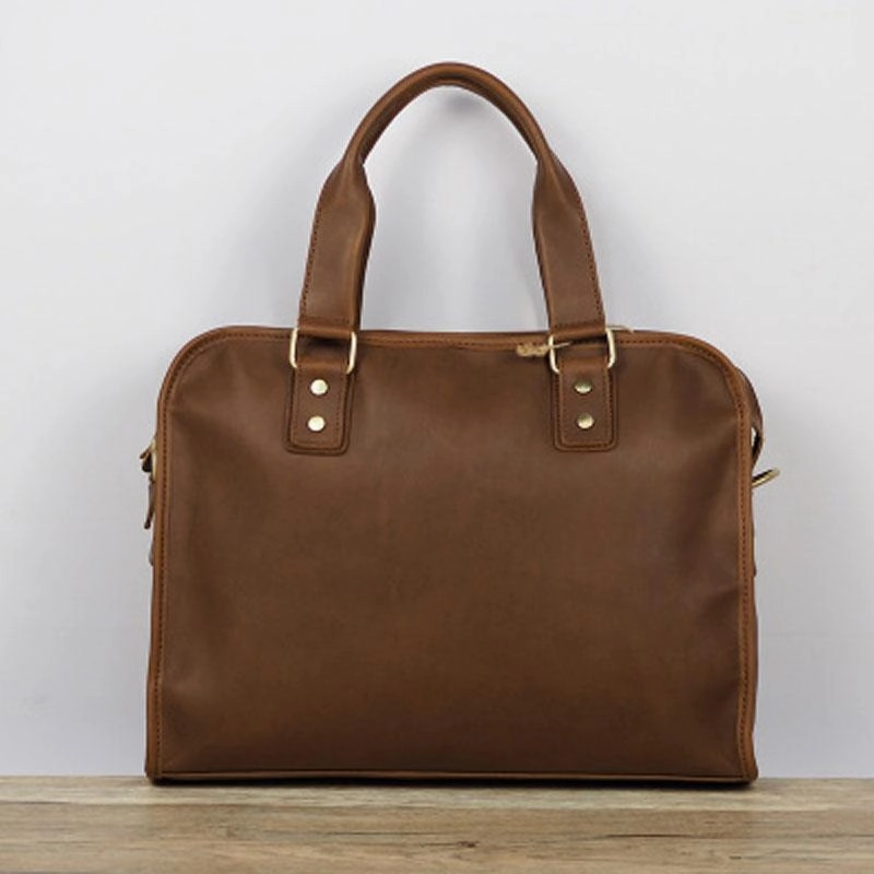 Chic Proportion Cool Brown Coffee Leather Mens Briefcase 12inch Work Handbag Business Bag for Men