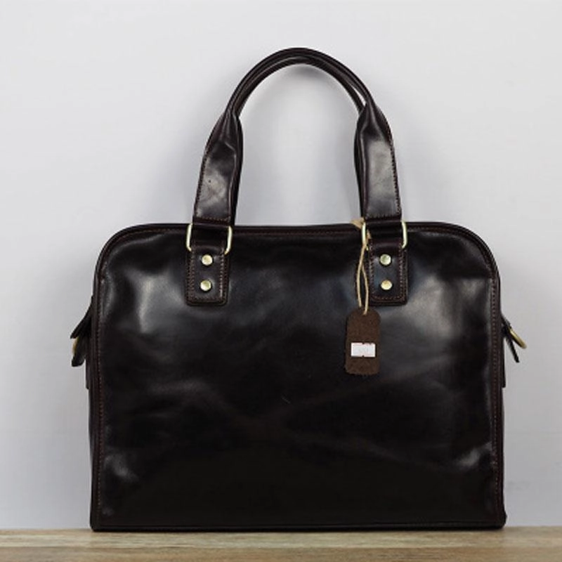 Cool Brown Coffee Leather Mens Briefcase 12inch Work Handbag Business Bag for Men Large-capacity handbag Comfort Fashion