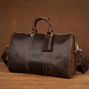 On The Go Cool Brown Leather 16 inches Black Shoulder Weekender Bag Travel Bags Duffle luggage Bag for Men