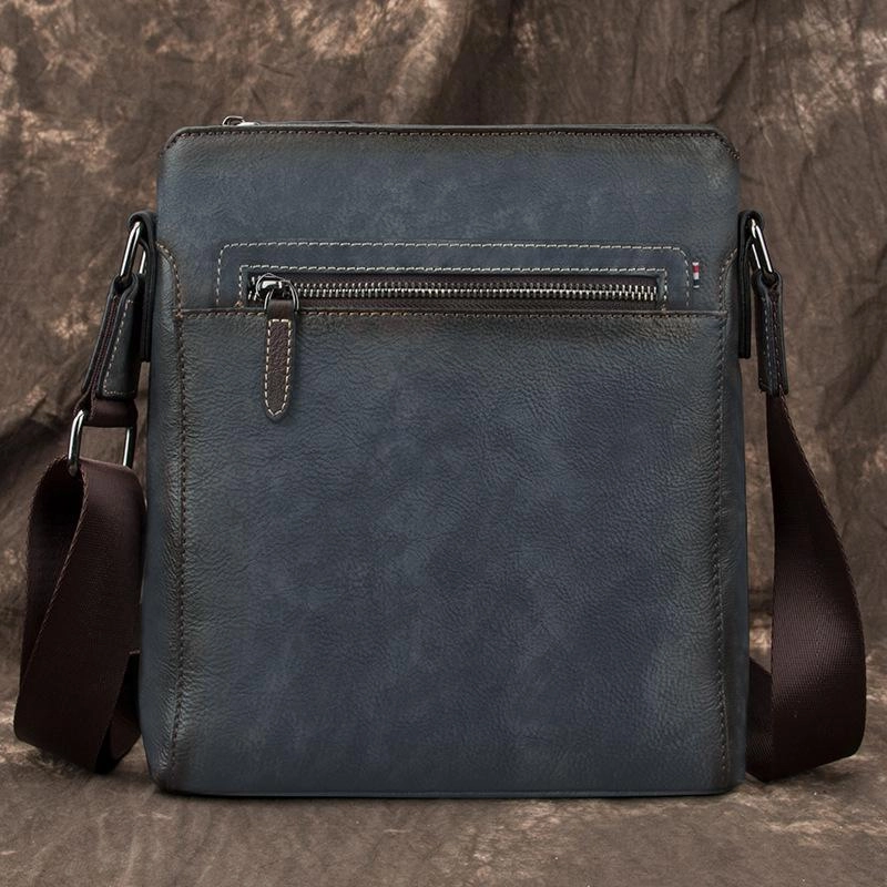 Cool Brown Leather Men's 10 inches Vertical Side Bag Blue Business Messenger Bag Courier Bag For Men Travel Essential Daily Lifestyle