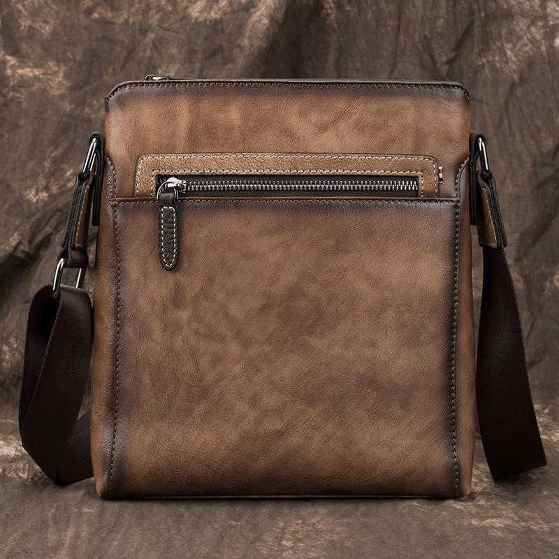 Refined Simplicity Minimal Journey Cool Brown Leather Men's 10 inches Vertical Side Bag Blue Business Messenger Bag Courier Bag For Men