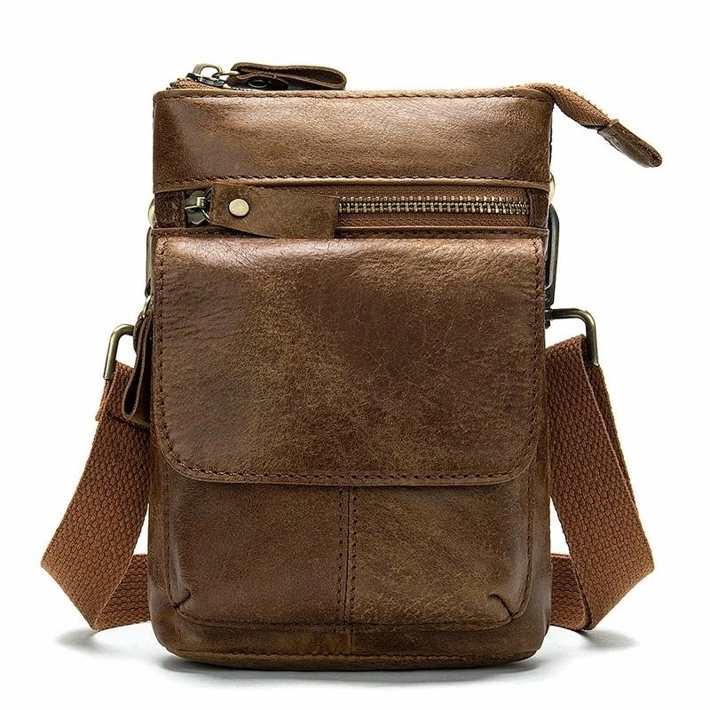 Cool Brown Leather Men's Belt Pouch Cell Phone Holster Small Belt Bag Mini Messenger Bag Side Bag For Men Urban Aesthetic Versatile Organizer
