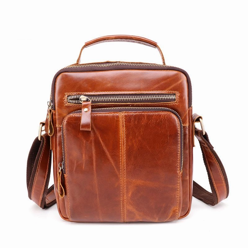 Cool Brown Leather Men's Small Vertical Side Bag Blue Vertical Messenger Bag For Men Casual Comfort Lightweight Journey