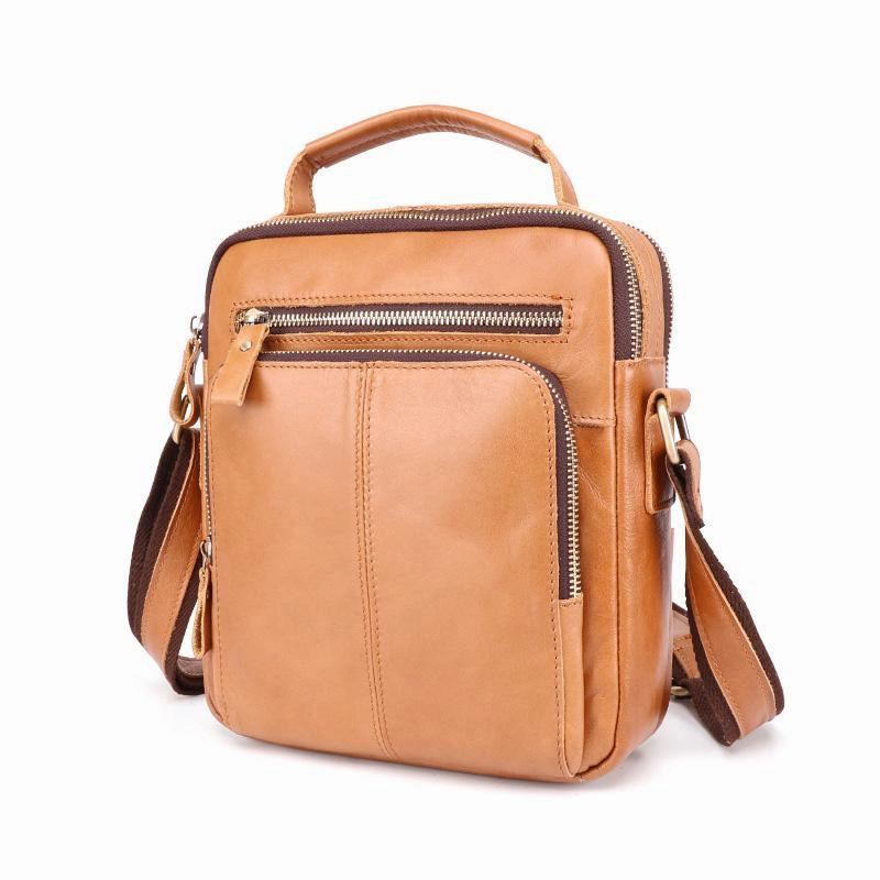 Sporty Vibe Cool Brown Leather Men's Small Vertical Side Bag Blue Vertical Messenger Bag For Men