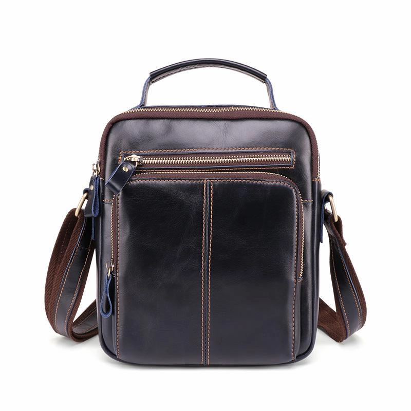 Smart Carry Compact Everyday Cool Brown Leather Men's Small Vertical Side Bag Blue Vertical Messenger Bag For Men