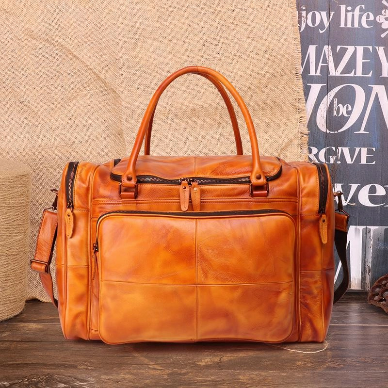 Cool Brown Leather Mens 15" Large Weekender Bag Black Business Travel Bag Tan Duffle Bag for Men Quick Pack All-Weather Protection