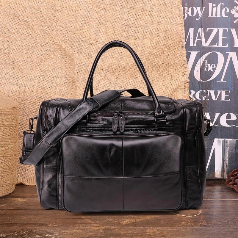 Functional Structure Cool Brown Leather Mens 15" Large Weekender Bag Black Business Travel Bag Tan Duffle Bag for Men