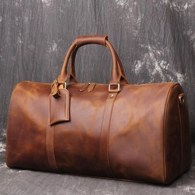 Cool Brown Leather Mens Overnight Bag Duffle Bag Travel Bag Weekender Bag for Men Quick Setup