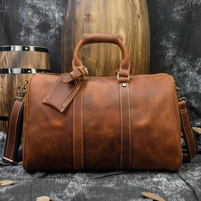 Cool Brown Leather Mens Weekender Bag Dark Coffee Travel Duffle Bag for Men Comfortable Design