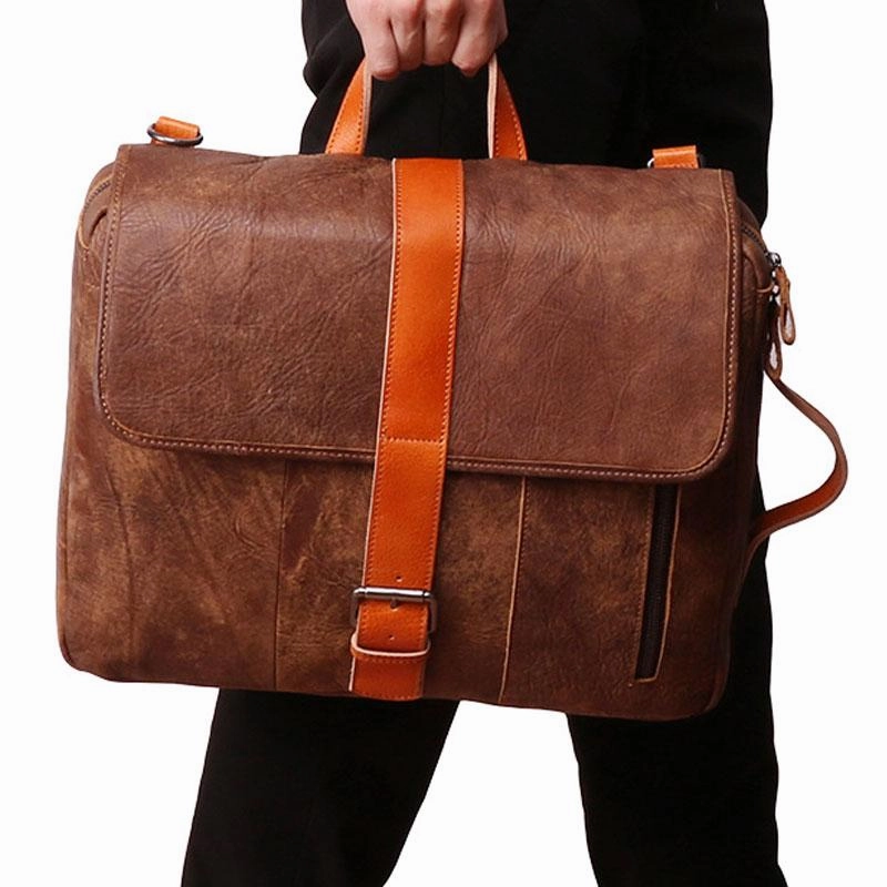 Cool Brown Leather Messenger Bag Handbag Shoulder Bag Backpack For Men Casual Comfort Practical Travel