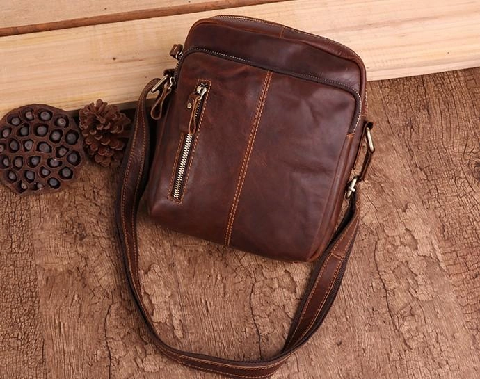 Cool Brown Leather Mini Messenger Bags Small Tablet Messenger Bag Side Bag For Men Comfort Travel All Season