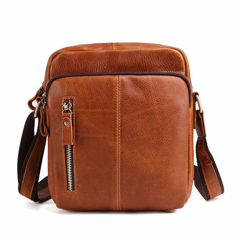 Cool Brown Leather Mini Messenger Bags Small Tablet Messenger Bag Side Bag For Men Durable Design