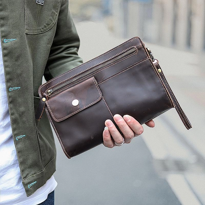 Cool Business Leather Mens Small Messenger Bag Wristlet Bag Side Bag Purse Clutch For Men Minimal Journey Functional Companion