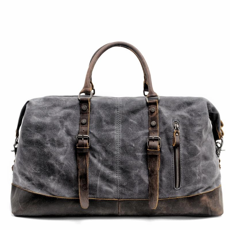 Cool Canvas Leather Mens Black Travel Weekender Bag Waterproof Duffle bag for Men Easy Access Practical Travel Gear