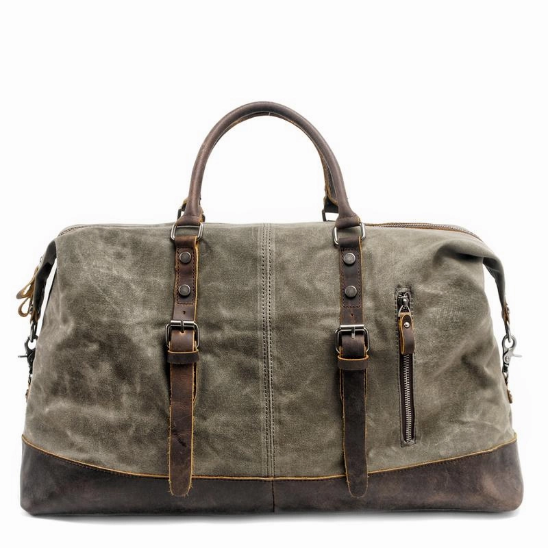 Cool Canvas Leather Mens Black Travel Weekender Bag Waterproof Duffle bag for Men Modern Design Soft Texture