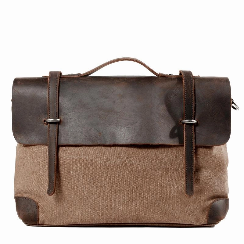 Functional Carry Comfort Utility Cool Canvas Leather Mens Gray 14???? Office Handbag Shoulder Bag Messenger Bag For Men