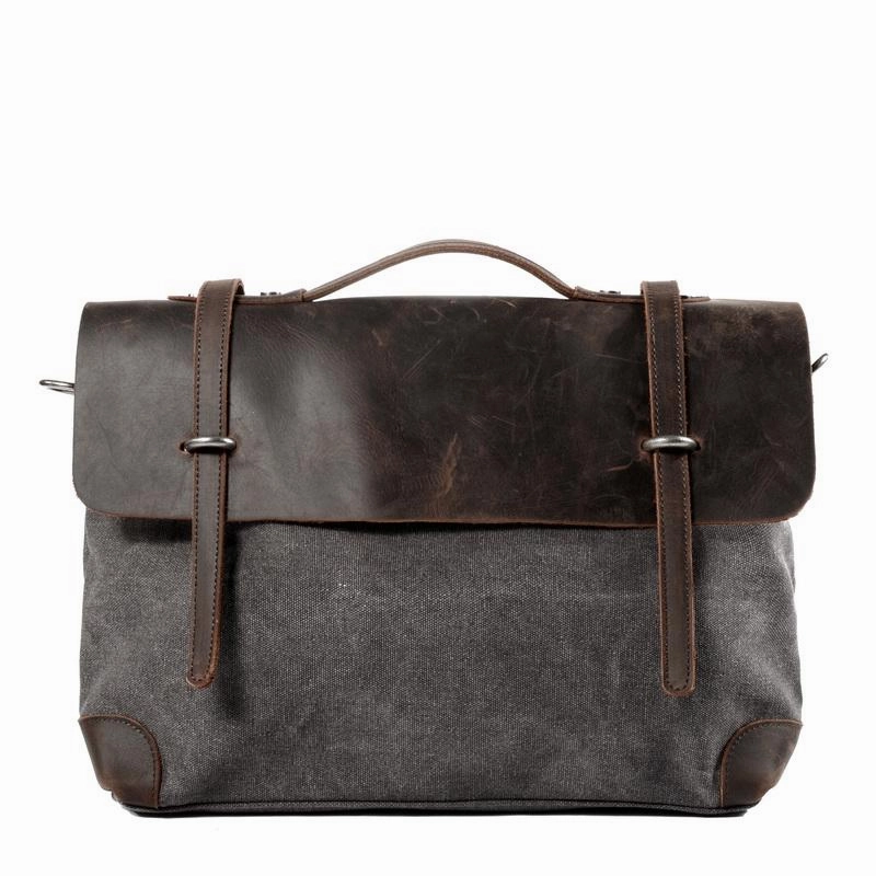 Cool Canvas Leather Mens Gray 14???? Office Handbag Shoulder Bag Messenger Bag For Men Daily Functionality
